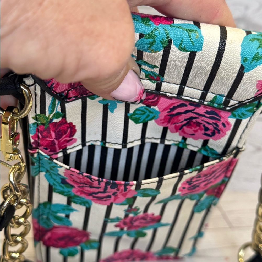 Luv Betsey Betsey Johnson Wallet on a String Floral Striped Crossbody Bag - Picture 4 of 8